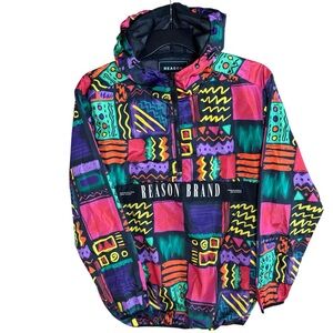 Reason Brand Men's Multicolor Geo Print 1/2 Zip Anorak Windbreaker Jacket- Large